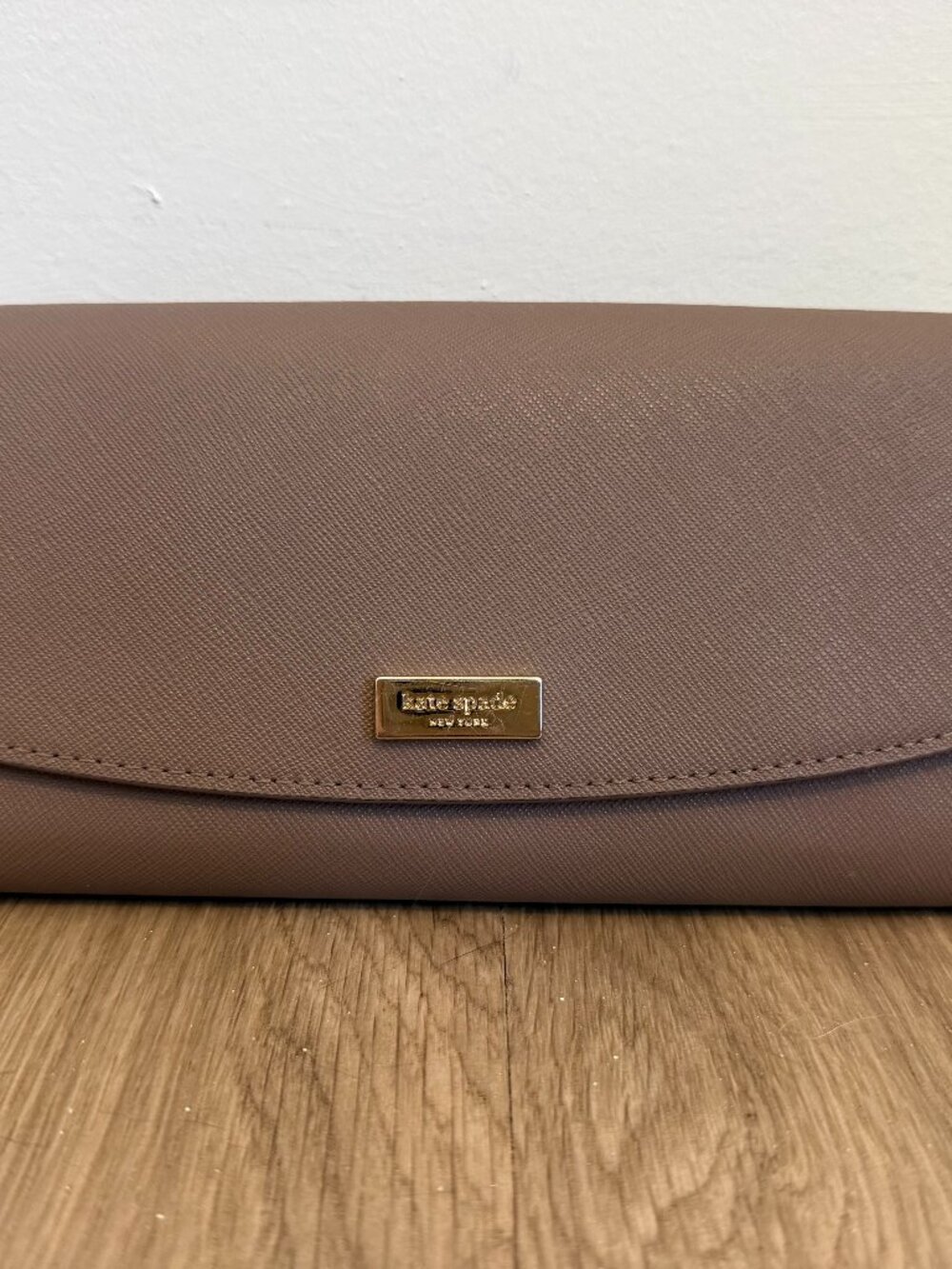 Kate Spade Saffiano Leather Flap Continental Wallet Mauve Taupe Gold